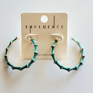 Turquoise Green Enamel Bamboo Style Open Hoop Earrings